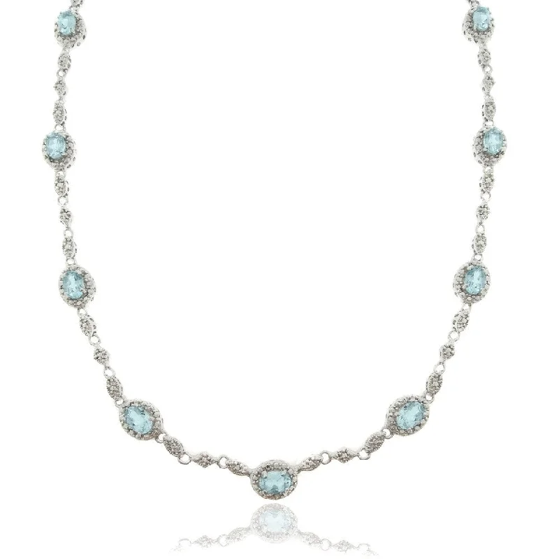 Sleek pendant necklaces-Dolce Giavonna Silver Overlay 8ct Blue Topaz and Diamond Accent Oval Link Necklace