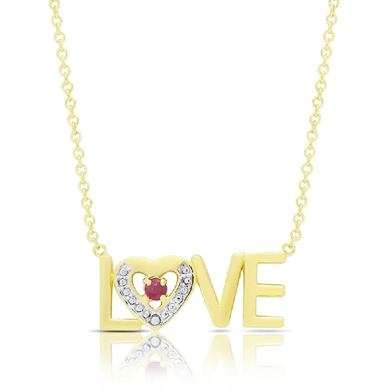 Mesh choker necklaces-Dolce Giavonna Gold Over Sterling Silver Ruby and Diamond Accent 'Love' Necklace