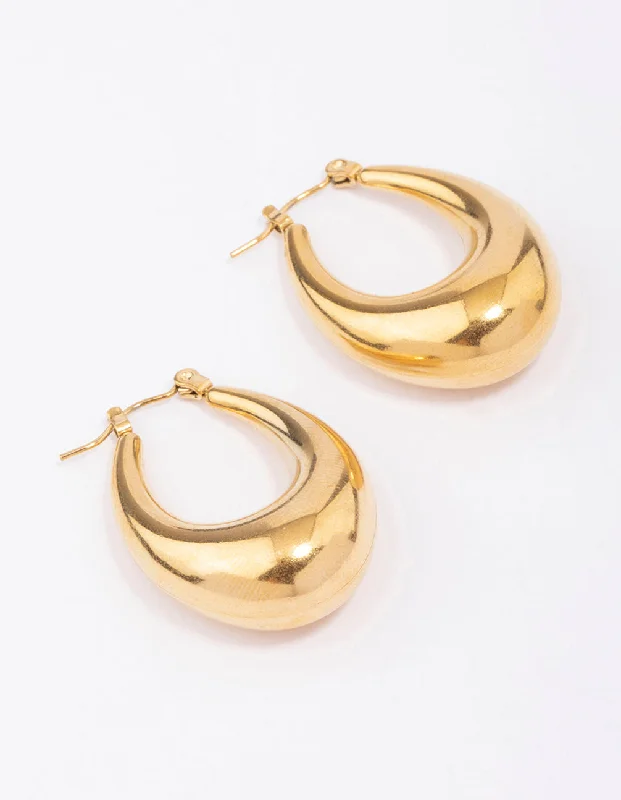 Victorian style earrings-Waterproof Gold Plated Stainless Steel Full Loop Hoop Earrings