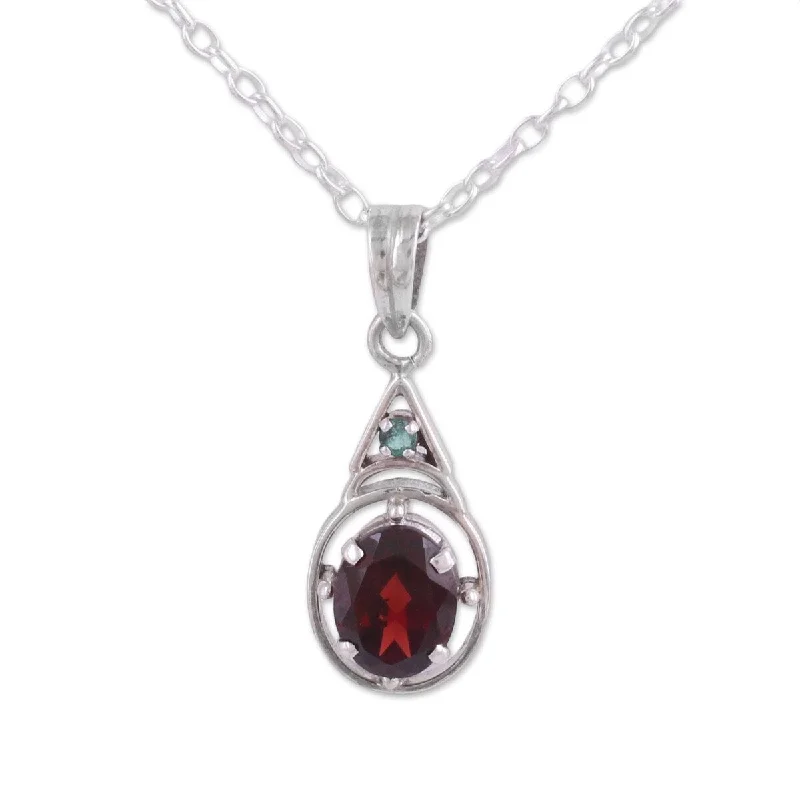 Slanted design necklaces-NOVICA Scarlet Joy, Garnet pendant necklace