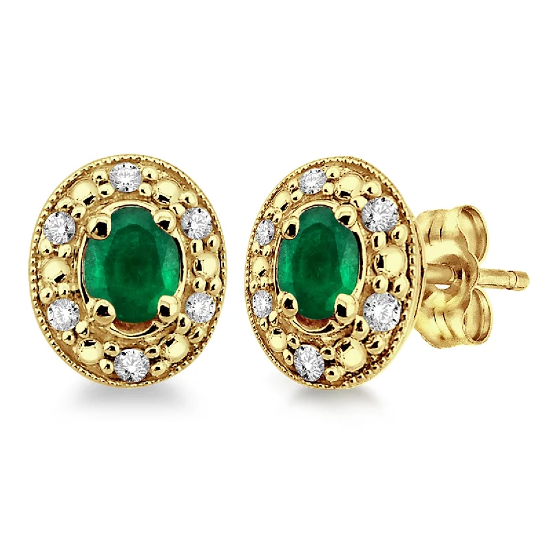 Topaz gem earrings-Diamond & Emerald Stud Earrings