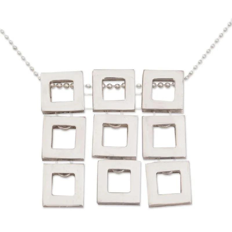 Alloy metal necklaces-Handmade Sterling Silver Pendant Necklace, 'Fair Square' (Indonesia) - 7'6" x 9'6"