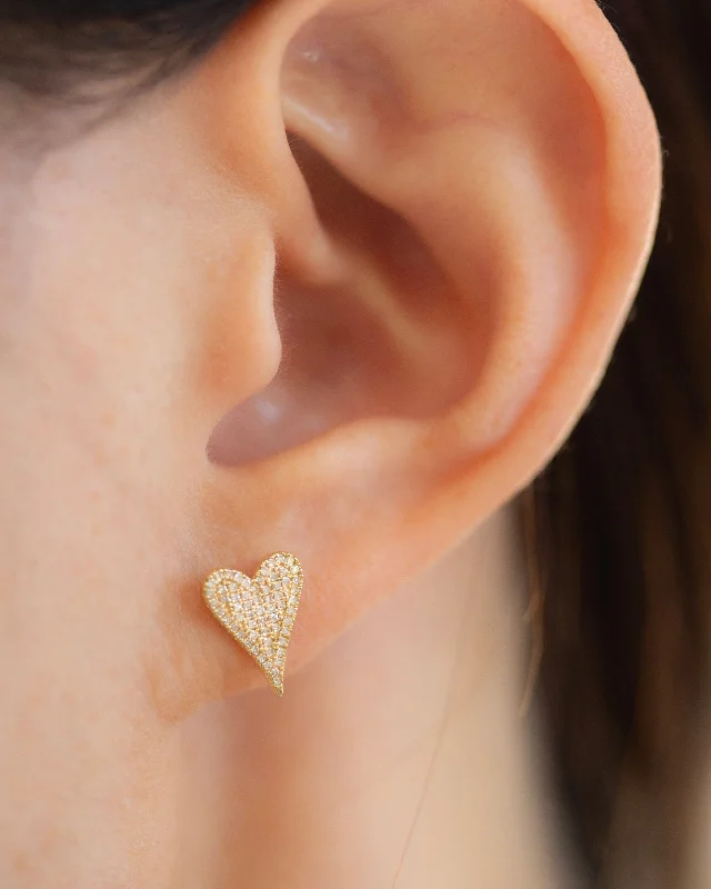 Bead braid earrings-14k Small Pave Diamond Heart Earrings