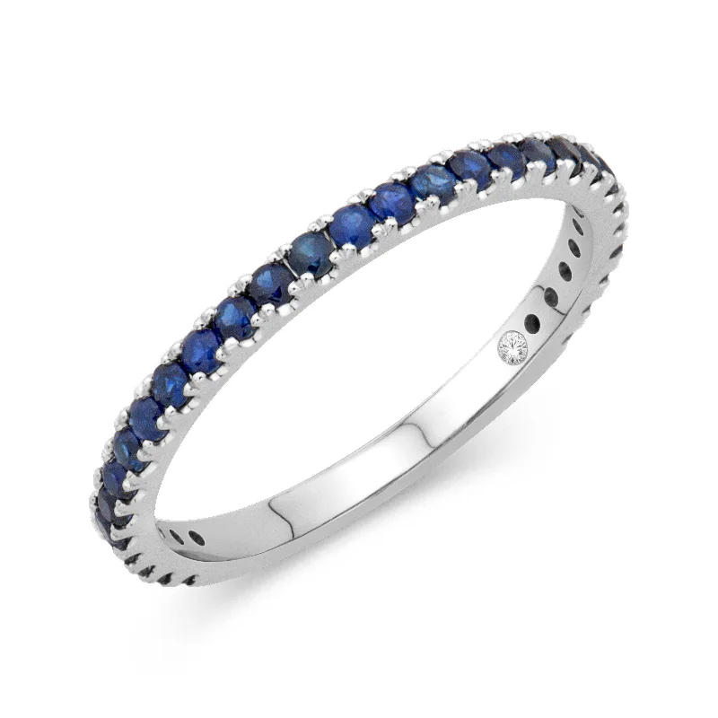 Sleek modern engagement rings-14K White Gold 0.52cttw. Blue Sapphire Stackable Birthstone Ring - September