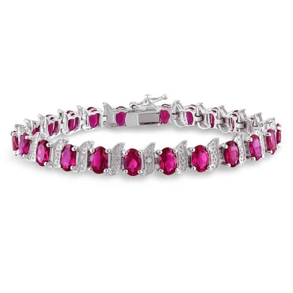 Cord edge bangles-Miadora Silver Created Ruby and Diamond Accent Tennis Bracelet