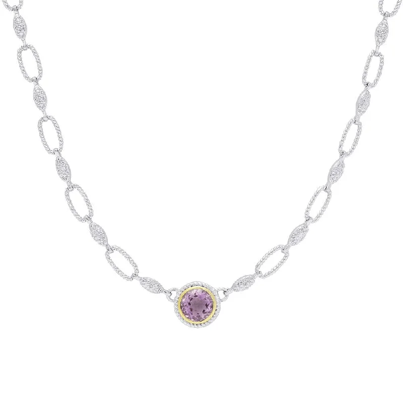 Topaz pendant necklaces-Dolce Giavonna Silver Overlay Amethyst Circle Necklace