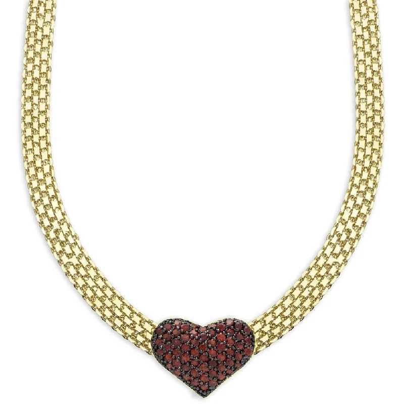 Light wood necklaces-Dolce Giavonna Gold Overlay Garnet Heart Necklace