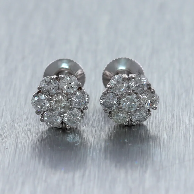 Smooth stud earrings-14k White Gold 1.89ctw Diamond Cluster Stud Earrings