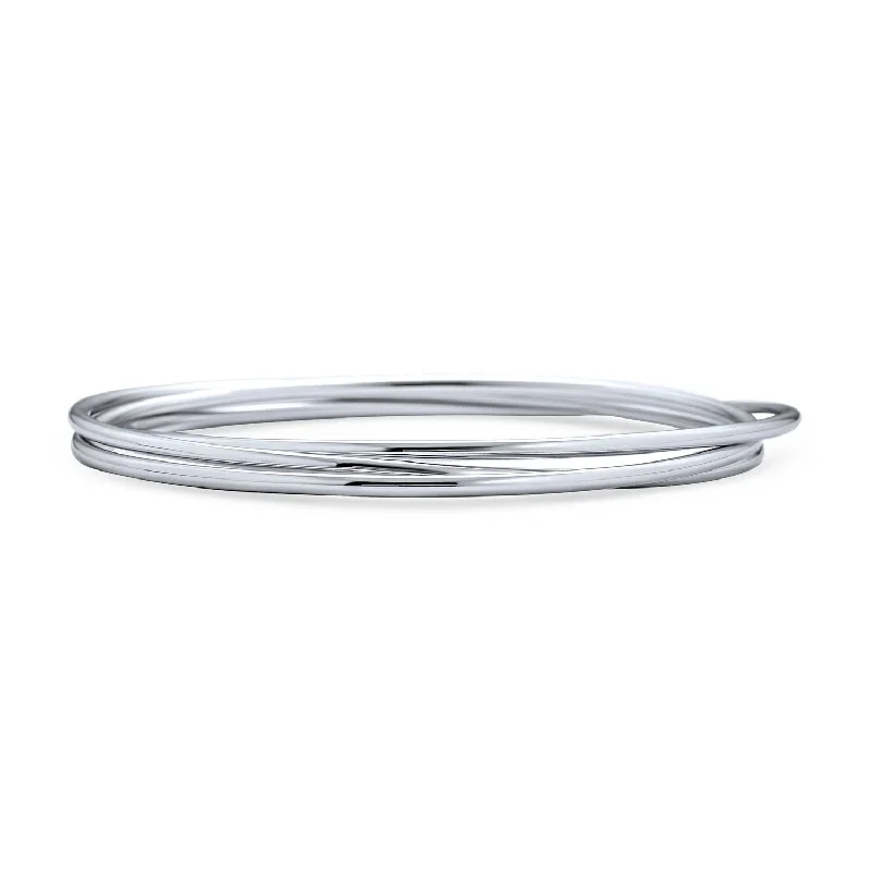 Curved art bangles-Set of 3 Stackable Smooth Polished Sterling Silver Bangle Bracelets 2MM