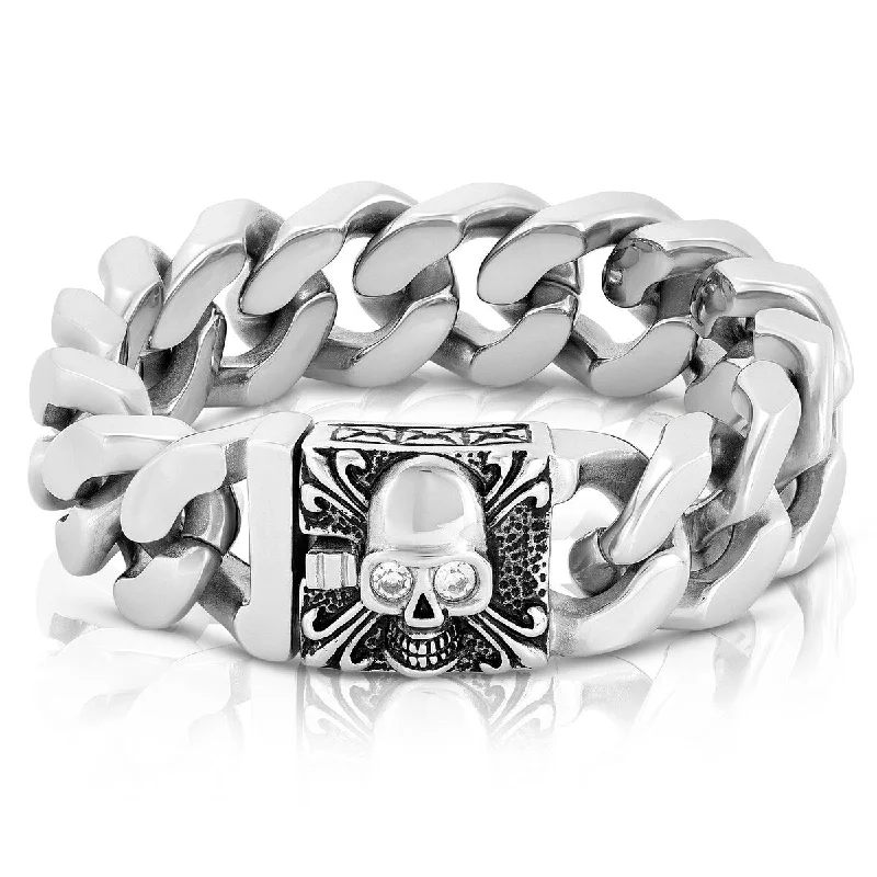 Wide cuff bangles-Crucible Men's Skull Clasp Curb Stainless Steel Bracelet (20mm)