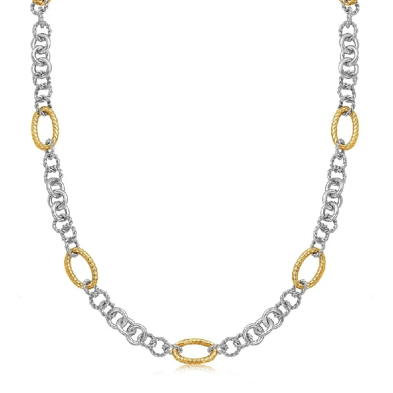 Wide bib necklaces-18k Yellow Gold and Sterling Silver Rhodium Plated Multi Style Chain Necklace