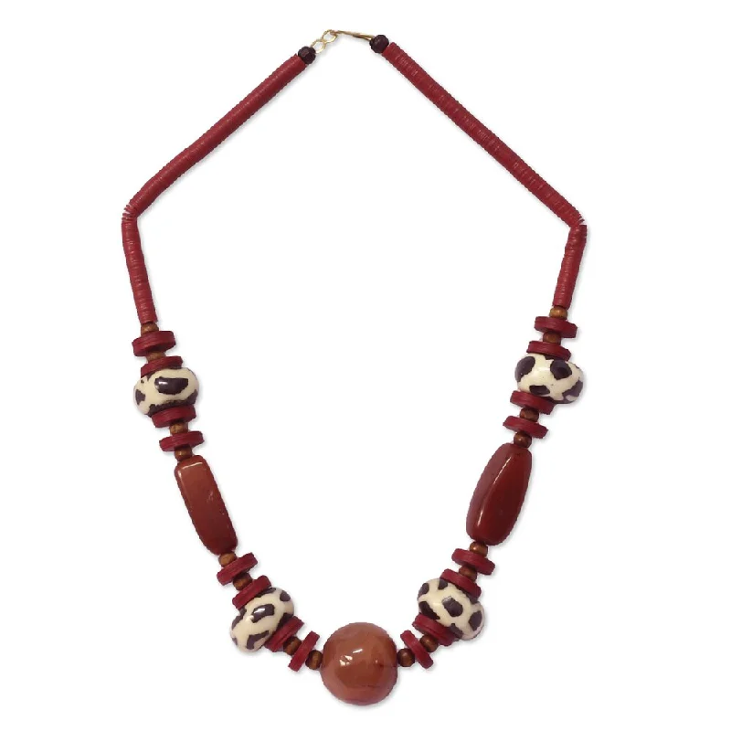 Silk cord necklaces-Handcrafted Agate 'Taoure' Beaded Necklace (Ghana)