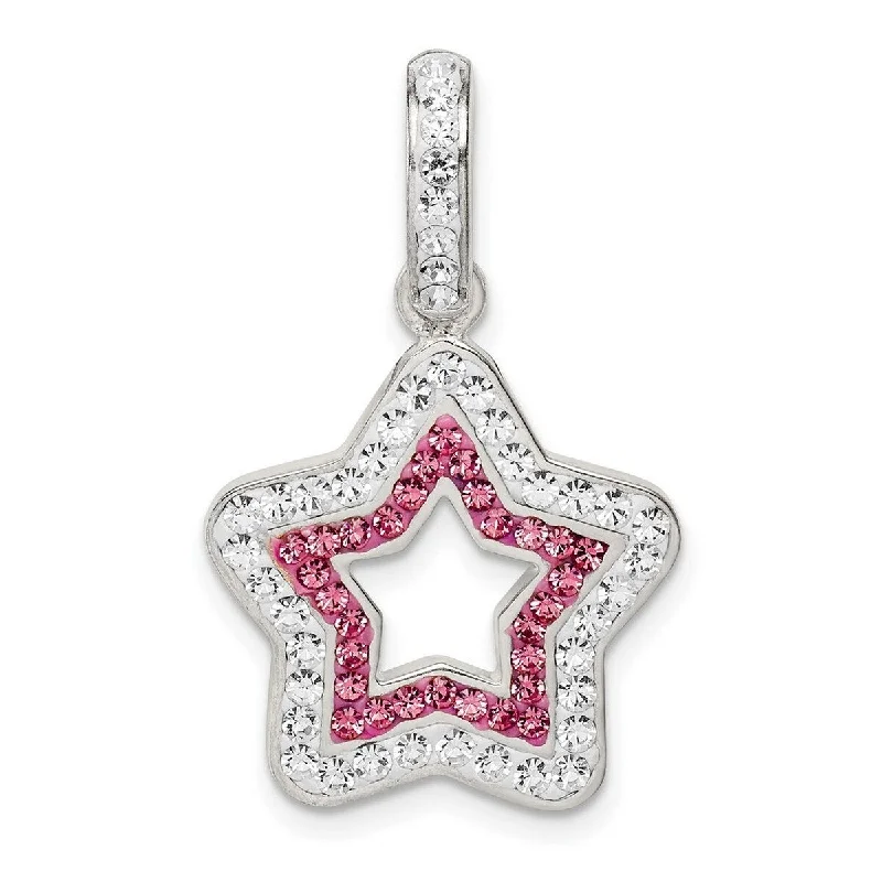 Layered link necklaces-Curata 925 Sterling Silver Pink White Preciosa Crystal Star Pendant Necklace Jewelry Gifts for Women