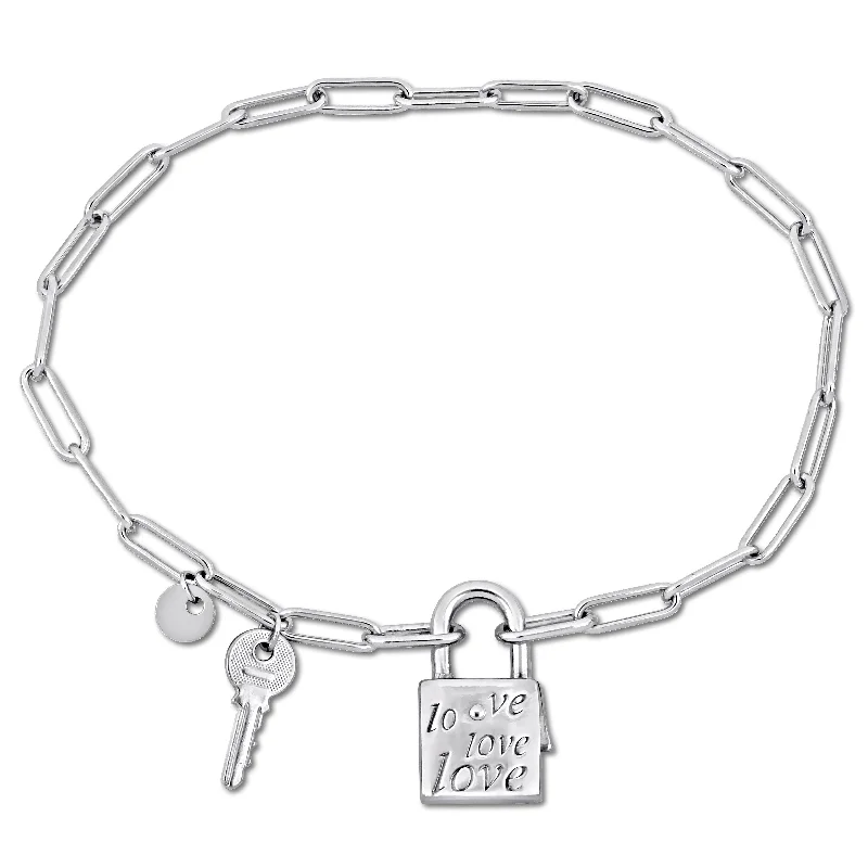 Spinel stone bangles-Miadora Paper Clip Link Bracelet with lock and key Clasp in Sterling Silver