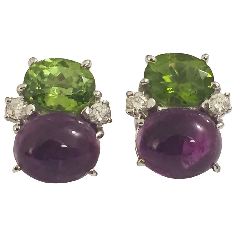 Vivid gem earrings-Medium GUM DROP™ Earrings with Peridot and Cabochon Amethyst and Diamonds