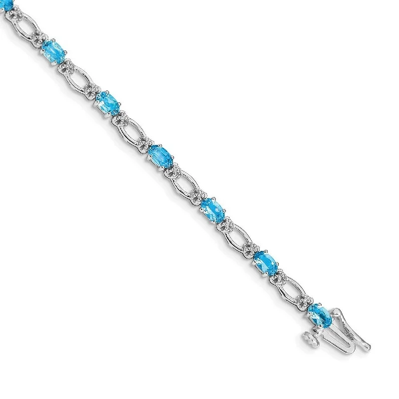 Wide geometric bangles-Curata 3.5mm 14k White Gold Diamond and Blue Topaz Bracelet