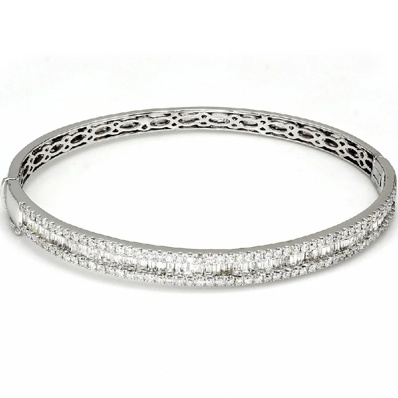 Bead rim bangles-Pompeii3 10k White Gold 2.73 ct TDW Baguette Diamond Bracelet 10k White Gold 5.7mm Wide