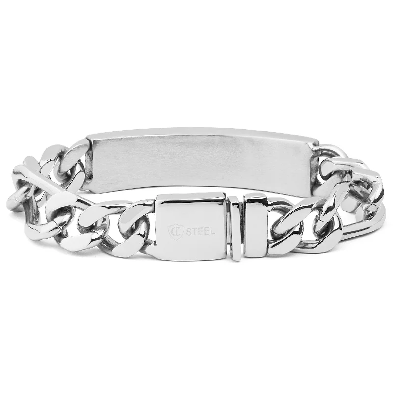 Full moon bangles-Men's Polished Steel Figaro Chain ID Bracelet