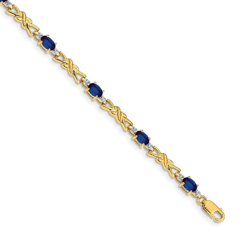 Textured metal bangles-Curata 14k Diamond and Sapphire Oval Bracelet