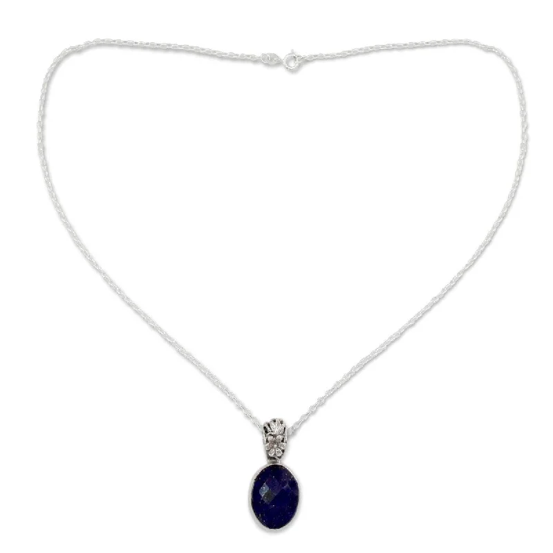 Quartz healing necklaces-NOVICA Floral Facets, Lapis lazuli pendant necklace