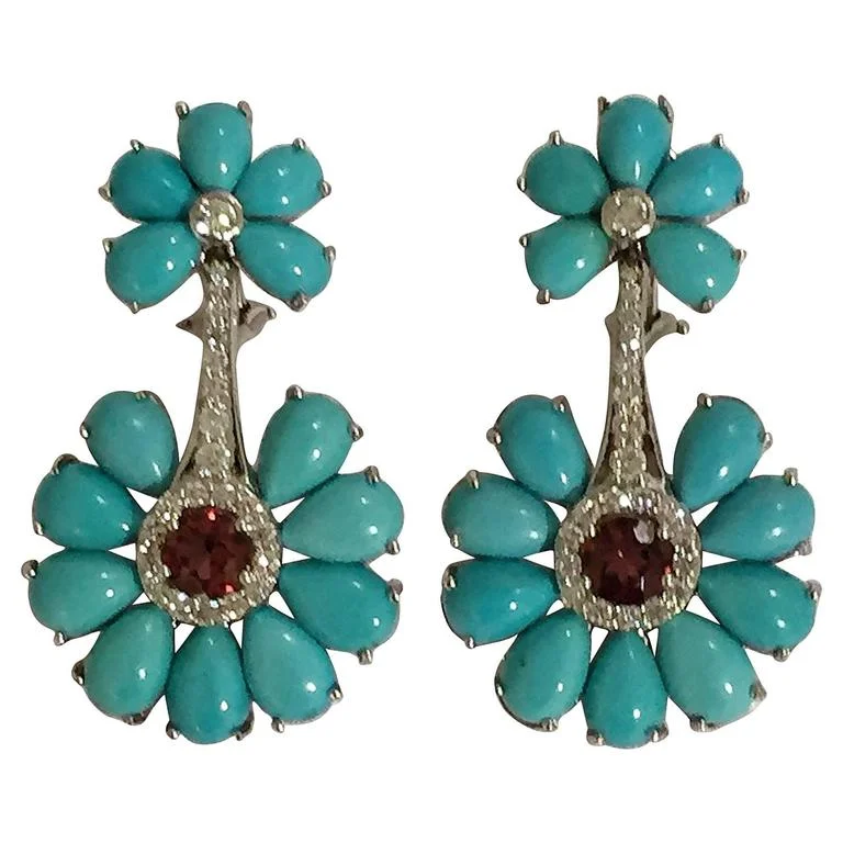 Stellar glow earrings-Turquoise Rubelite Diamond Gold Earrings