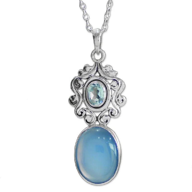 Sleek pendant necklaces-Sterling Silver 'Harmonious Blue' Chalcedony Topaz Necklace