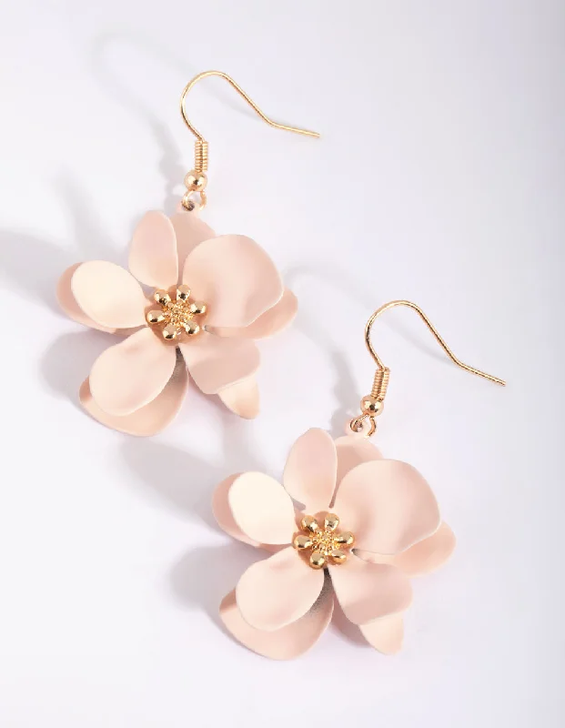 Thick tier earrings-Blush Petal Drop Earrings