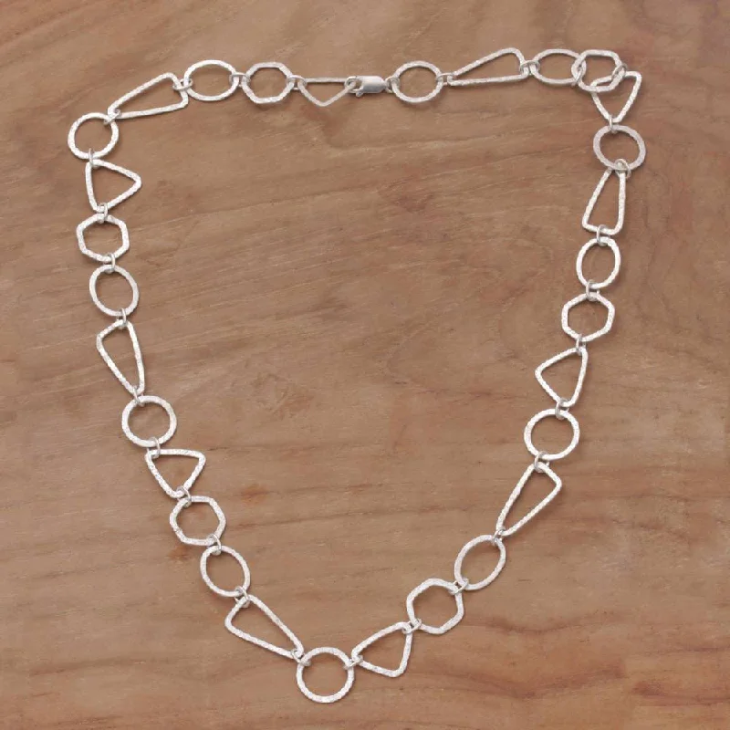 Oval shape necklaces-Handmade Sterling Silver 'Modern Simplicity' Necklace (Indonesia) - 7'6" x 9'6"