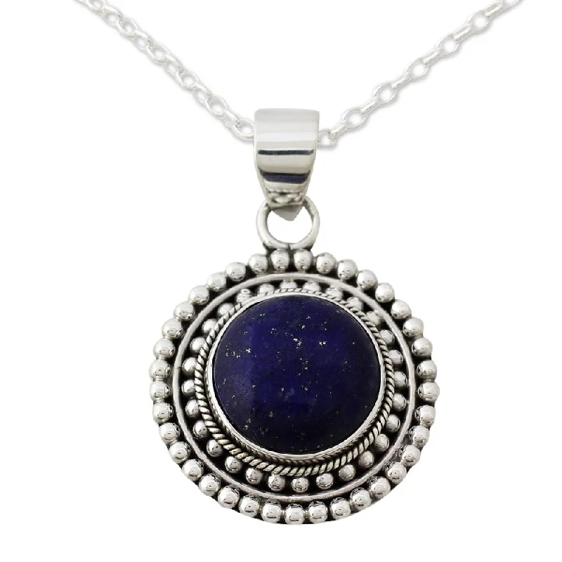 Yarn tassel necklaces-Lapis Lazuli Pendant Necklace, 'Royal Sunset' (India)