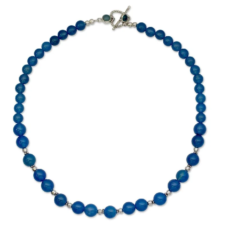 Trio birthstone necklaces-Handmade Chalcedony Strand Necklace, 'Heavenly Sky' (India)