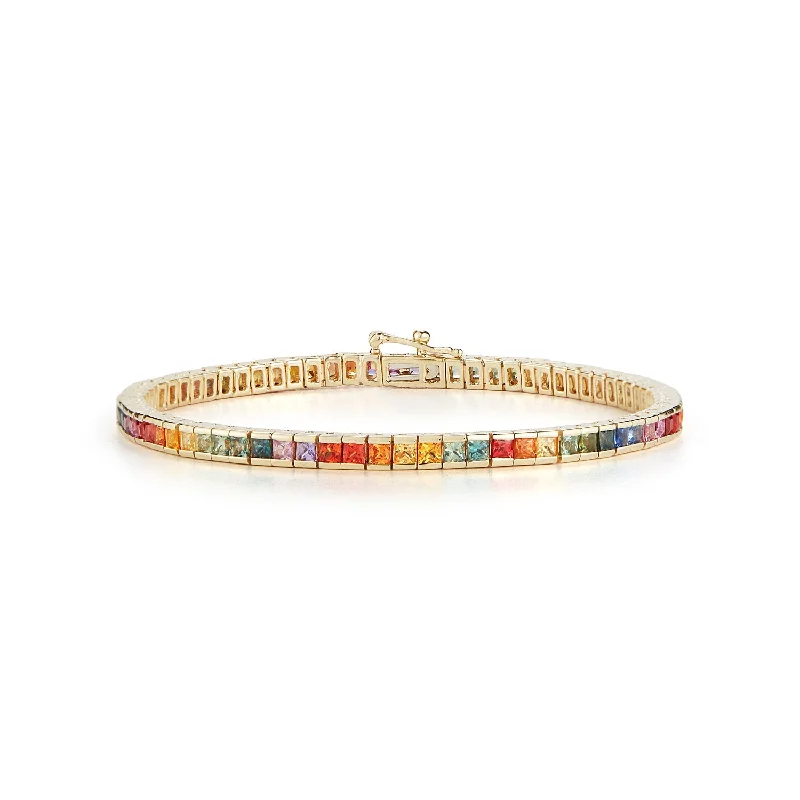 Tide pattern bangles-14kt Men's Rainbow Sapphire Tennis Bracelet