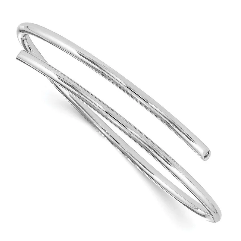 Flat knot bangles-Curata 925 Sterling Silver Polished White Ice Diamond Cuff Stackable Bangle Bracelet