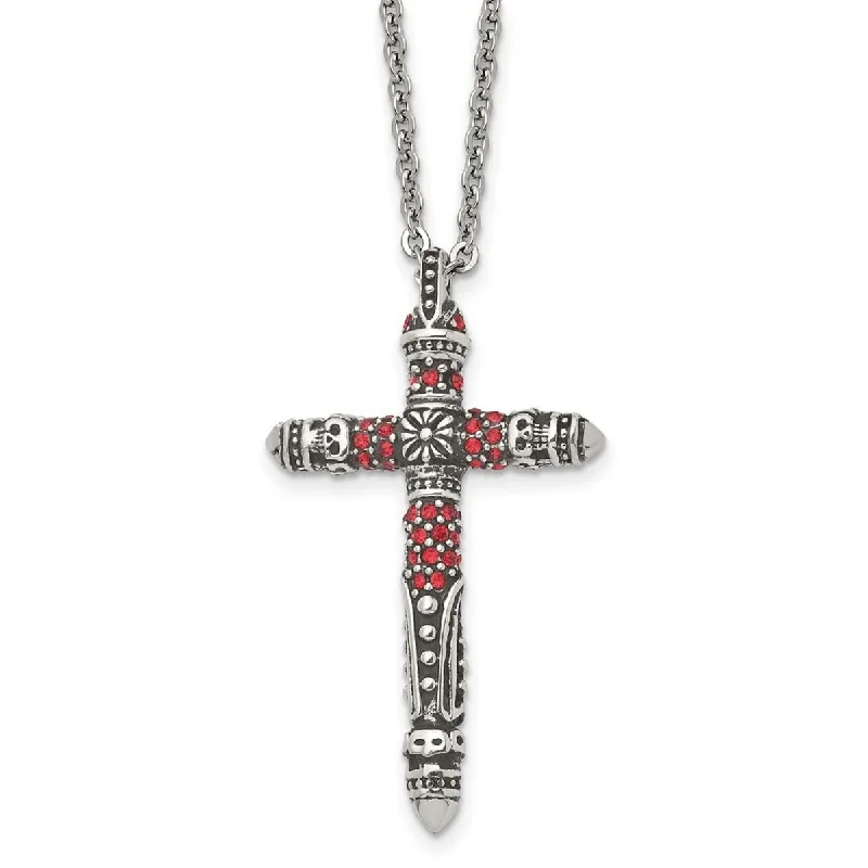 Amethyst drop necklaces-Curata Stainless Steel Antiqued and Polished With Red Crystal Religious Faith Cross Pendant Necklace 22 Inch Jewelry Gifts for W