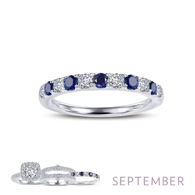 Spiral gem engagement rings-Lafonn Simulated Diamond & Blue Sapphire September Birthstone Stackable Ring BR004SAP