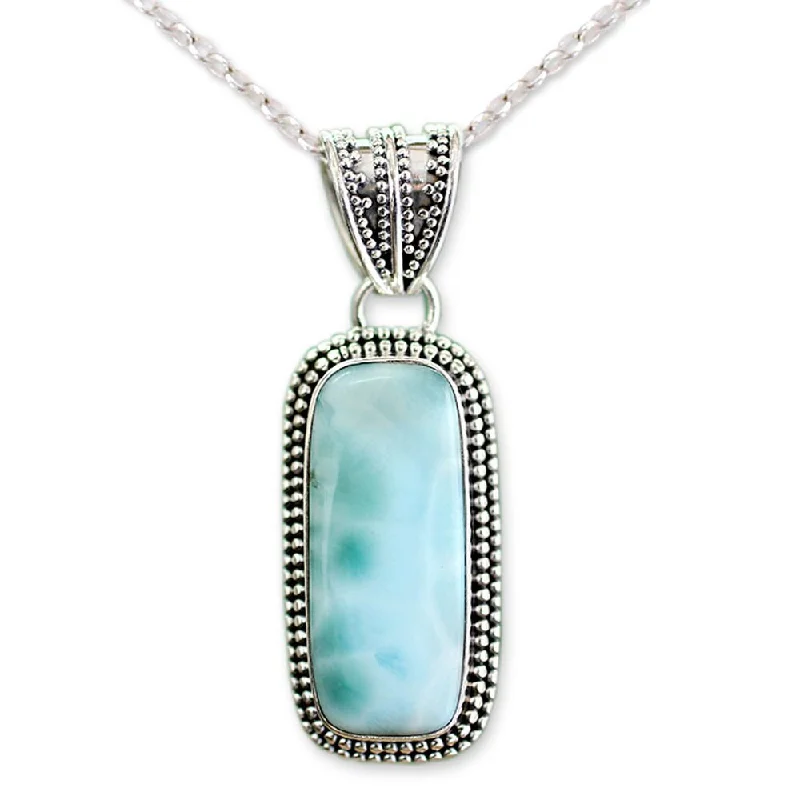 Thin filigree necklaces-Handmade Sterling Silver 'Serene Sea' Larimar Necklace (India)