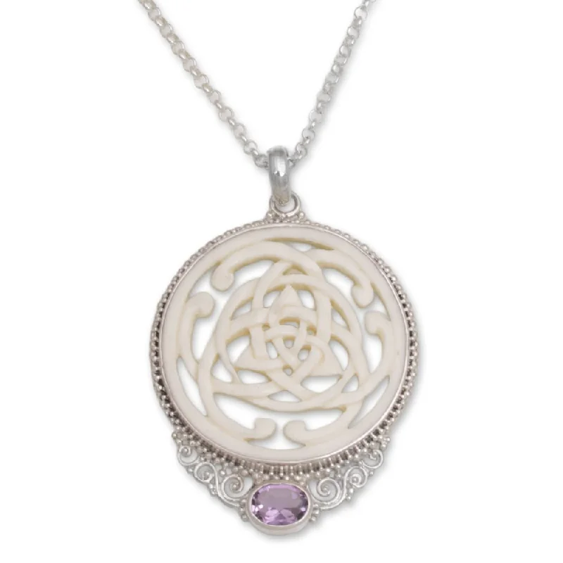 Topaz necklaces-NOVICA Handmade Amethyst Pendant Necklace, 'Circle of Power' (Indonesia) - 7'6" x 9'6"