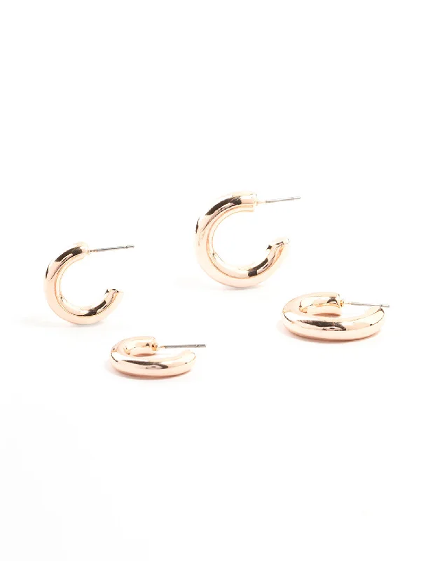 Morganite stud earrings-Chubby Rose Gold Hoop Earrings 2-Pack