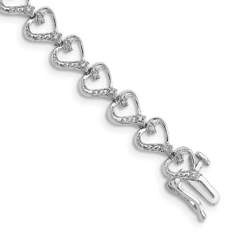 Layered chain bangles-Curata 925 Sterling Silver Polished Box Catch Closure Diamond Love Heart Bracelet