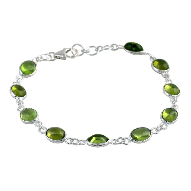 Smooth form bangles-Sterling Silver 'Elegant' Peridot Link Bracelet - Green