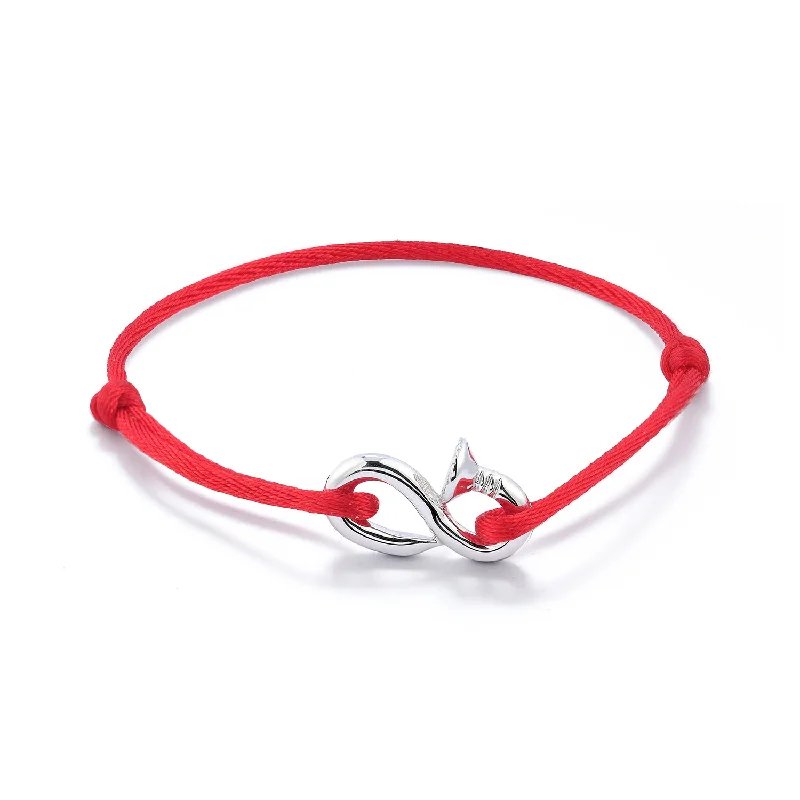 Alloy metal bangles-Bent Nail on Red Nylon Cord Bracelet