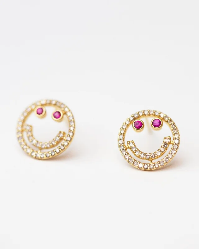 Tiny wing earrings-14k Diamond and Ruby Smiley face Stud Earrings