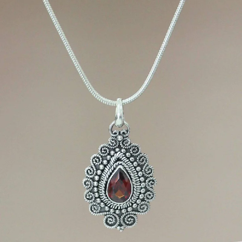 Cosmic charm necklaces-Handmade Sterling Silver 'Queen of Bali' Garnet Necklace (Indonesia)