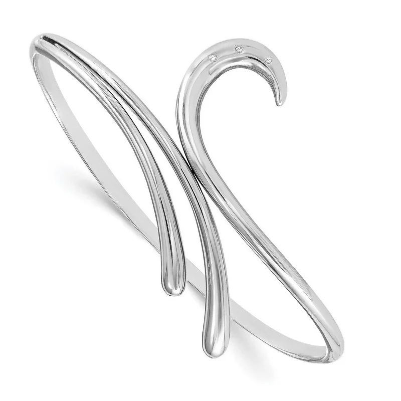 Tiny pearl bangles-Curata 925 Sterling Silver Polished White Ice .02ct. Diamond Swirl Cuff Stackable Bangle Bracelet