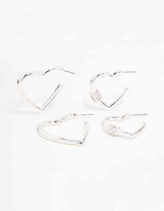 Tiny dot earrings-Silver Heart Hoop Earrings 2-Pack