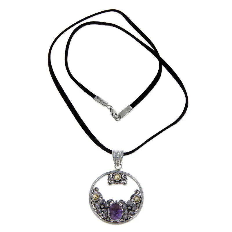 Trio birthstone necklaces-NOVICA Handmade Silver 'Frangipani Moon' Citrine Amethyst Necklace (Indonesia)