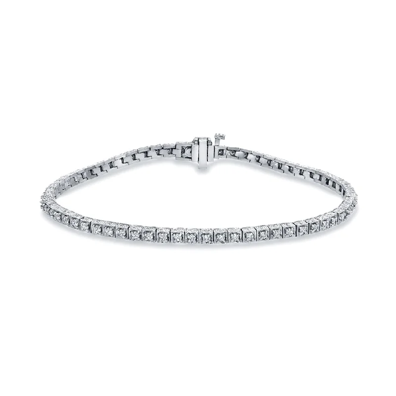 Vintage flair bangles-Auriya 14k White Gold 1ct TDW Round Cut Diamond Tennis Bracelet (H-I, SI2-SI3)