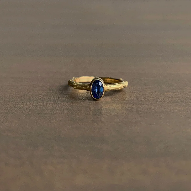 Blue Sapphire Bamboo Band Ring