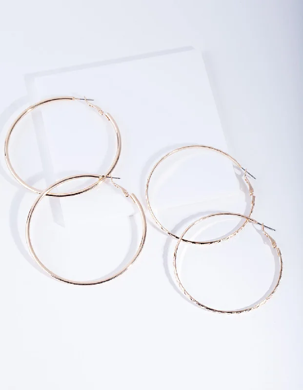 Polished gold earrings-Gold 6 cm Hoop Earring Pack