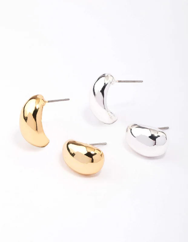 Topaz stud earrings-Gold & Silver Plated Bubble Stud Earring Pack