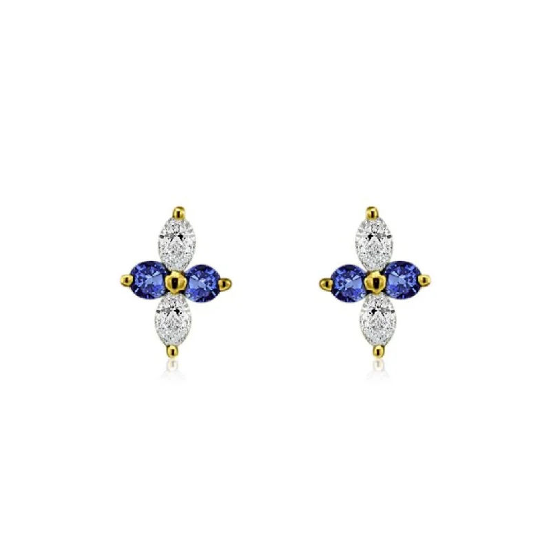 Rough texture earrings-Sapphire and Marquise Diamond Studs